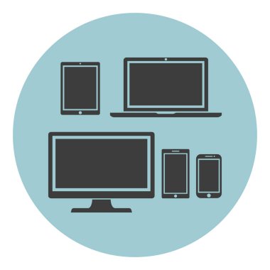 Aygıt simgelerini: akıllı telefon, tablet, dizüstü bilgisayar ve masaüstü bilgisayar izole. Duyarlı web tasarım şık vektör çizim.