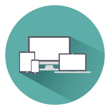 Görüntü, dizüstü bilgisayar, tablet ve cep telefonlarına elektronik aygıt simgeleri düz stil üzerinde yeşil bir arka plan, vektör çizim şık set