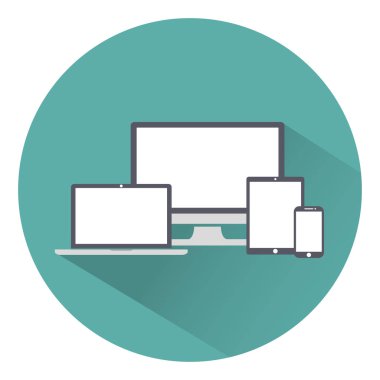 Görüntü, dizüstü bilgisayar, tablet ve cep telefonlarına elektronik aygıt simgeleri düz stil üzerinde yeşil bir arka plan, vektör çizim şık set