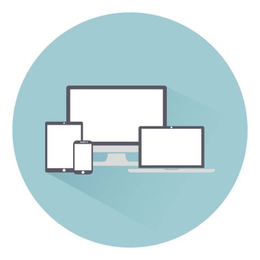 Monitör, dizüstü bilgisayar, tablet bilgisayar ve cep telefonu kümesi. Boya, vernik becerikli, hafif bir arka plan üzerinde izole illüstrasyon vektör