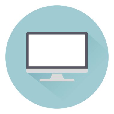 Monitör Pc, simge bilgisayar ekran düz stil gölgeli arka plan, web tasarımı için vektör çizim üzerinde izole