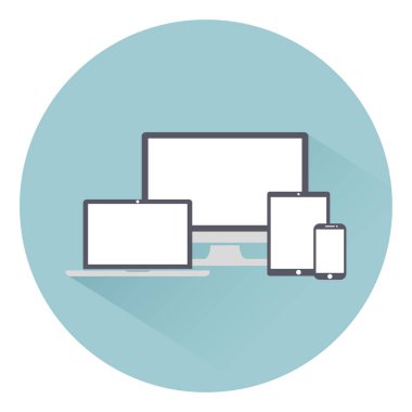 Monitör, dizüstü bilgisayar, tablet bilgisayar ve cep telefonu kümesi. Boya, vernik becerikli, hafif bir arka plan üzerinde izole illüstrasyon vektör