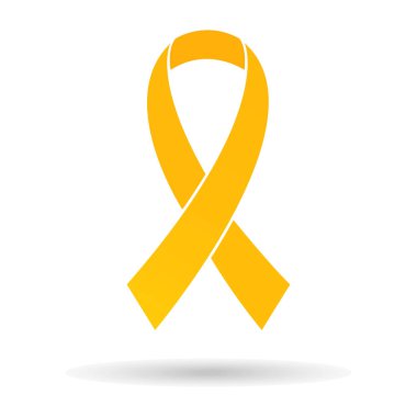 Altın sarı şerit, meme kanseri bilinçlendirme sembolü, izole beyaz arka plan, şık vektör çizim, eps10.