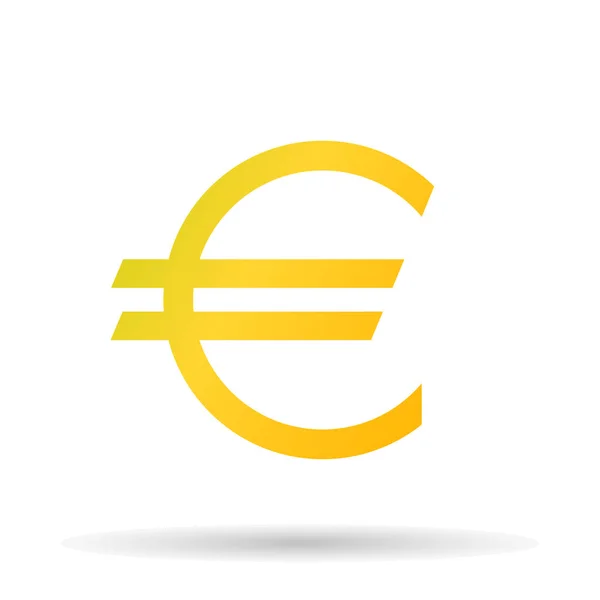 Ícone dourado do euro os tamanhos exatos com sombra em um fundo branco, ilustração vetorial elegante — Vetor de Stock