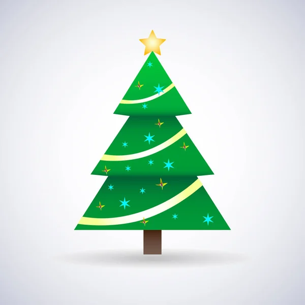 Weihnachtsbaum elegant mit Ornamenten mit goldenen Bändern und Sternen und Neujahr, stilvolle Vektorillustration, Eps10 — Stockvektor