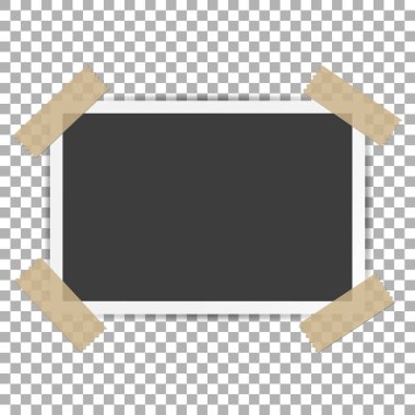 Fotoğraf çerçevesi ile gölge izole arka plan üzerinde yapışkan yapışkan bant viski, vektör şablon şık fotoğraf veya görüntü, Eps10 için