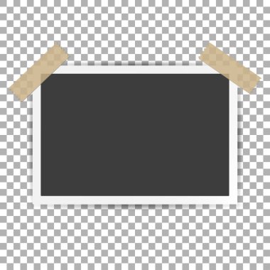 Fotoğraf çerçevesi ile gölge izole arka plan üzerinde yapışkan yapışkan bant viski, vektör şablon şık fotoğraf veya görüntü, Eps10 için