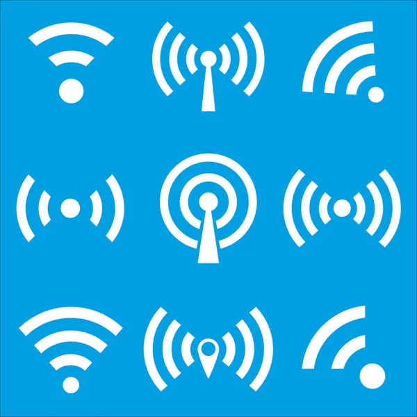 组的 Wi-Fi 图标和无线连接电波孤立在蓝色的背景，为 web 设计 Eps10 矢量图 — 图库矢量图片