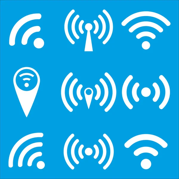 Set di icone WI-FI e onde radio di connessione wireless isolate su sfondo blu, illustrazione vettoriale per il web design EPS10 Illustrazioni Stock Royalty Free