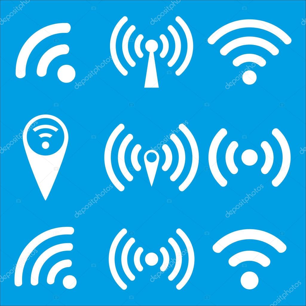 Set of WI-FI icons and wireless connection airwaves isolated on a blue background, vector illustration for web design EPS10