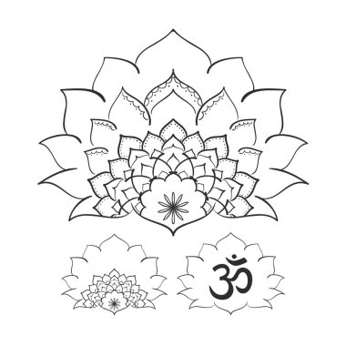 OM sembolü ile el çekilmiş mandala ve Lotus.