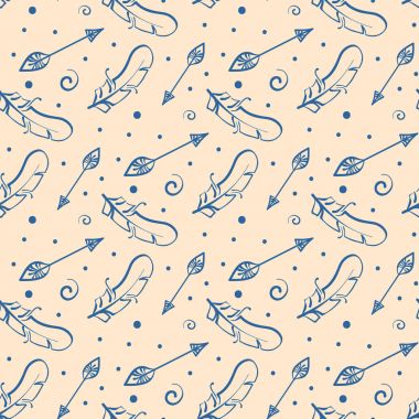 Dikişsiz desen tüyleri ile. Doodle süsleme.