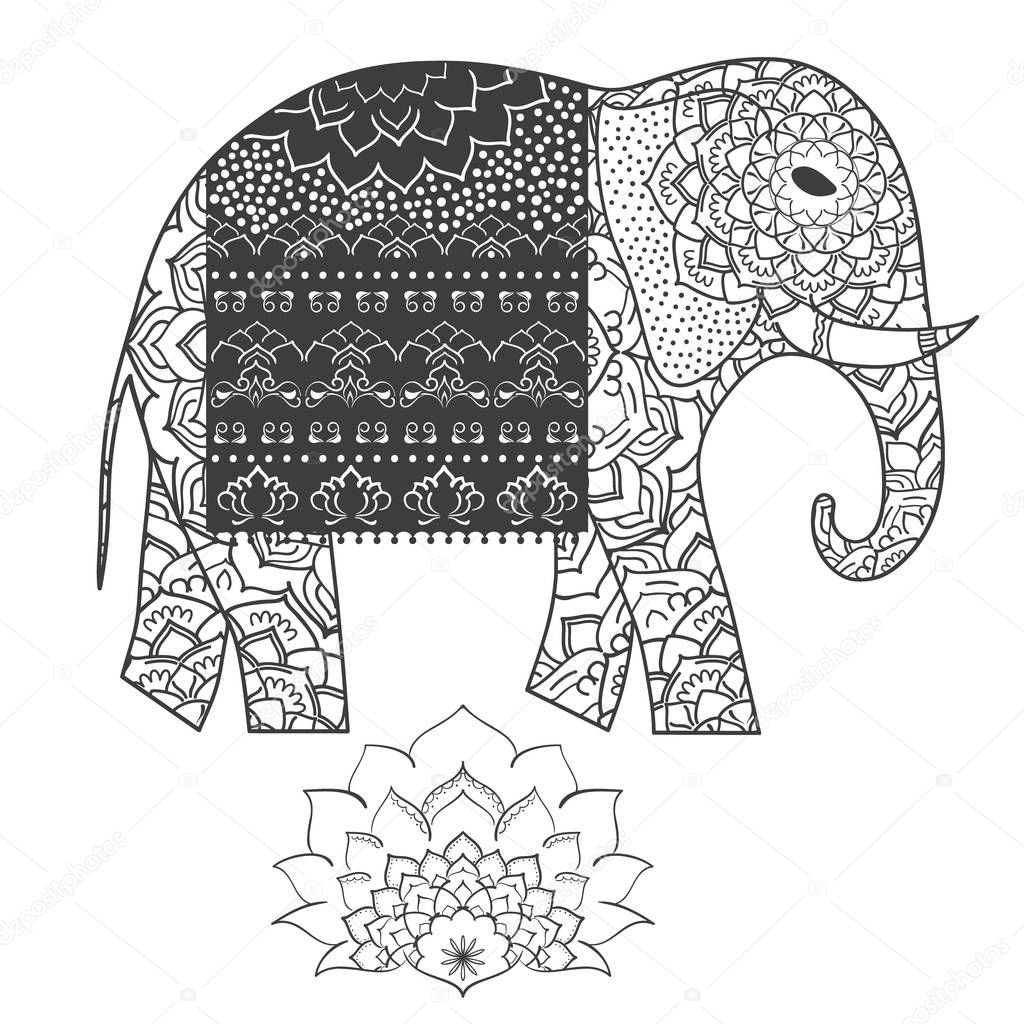 Elephant. Oriental ornament for yoga poster