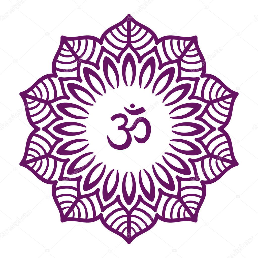 Om symbol with hand drawn mandala. 
