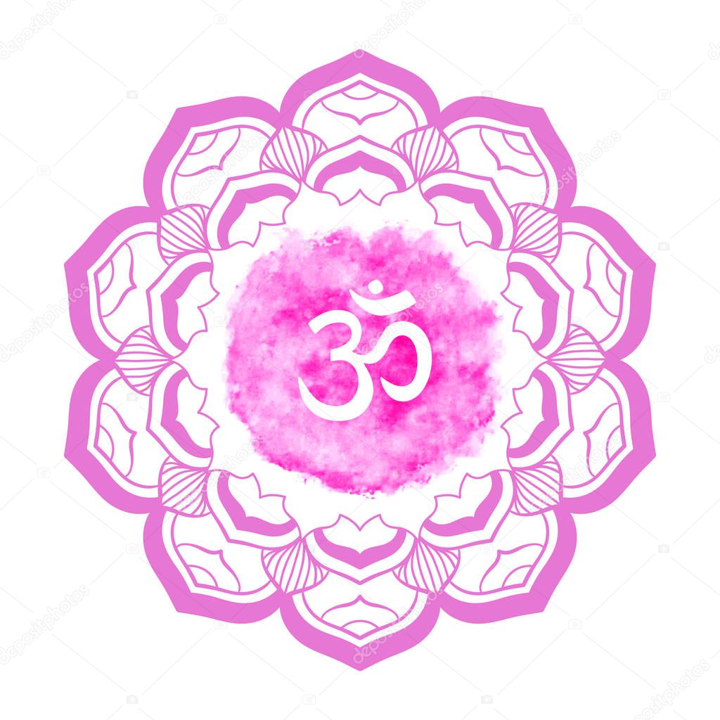 Om symbol with hand drawn mandala. 