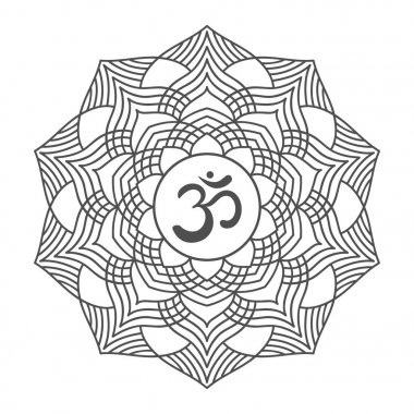 OM sembolü ile çizilmiş mandala ver. Tebrik kartı, düğün davetiyesi, yoga poster, boyama kitabı için oryantal Dekoratif süsleme-ebilmek var olmak kullanılmış.