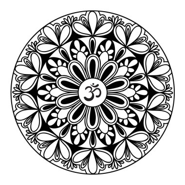 Mandala çerçeve Om sembolü ile. El şark süsleme tebrik kartı, davet, boyama kitabı, yoga poster için çekilmiş.
