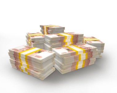 Bir yığın Rus rublesi. 5000 Rus banknotu. Bir tomar para. Çok para.