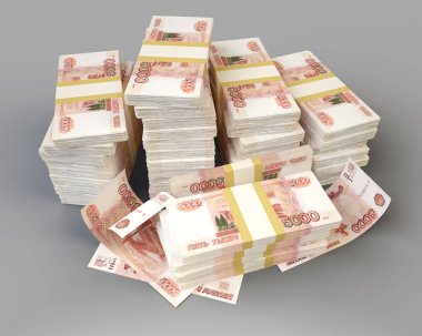 Ayrı banknotları olan 5000 ruble 'ye bir tomar para. 3d hazırlayıcı