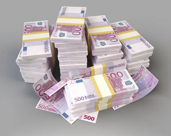 500 Euro 'ya bir tomar para ve ayrı banknotlar. 3d hazırlayıcı