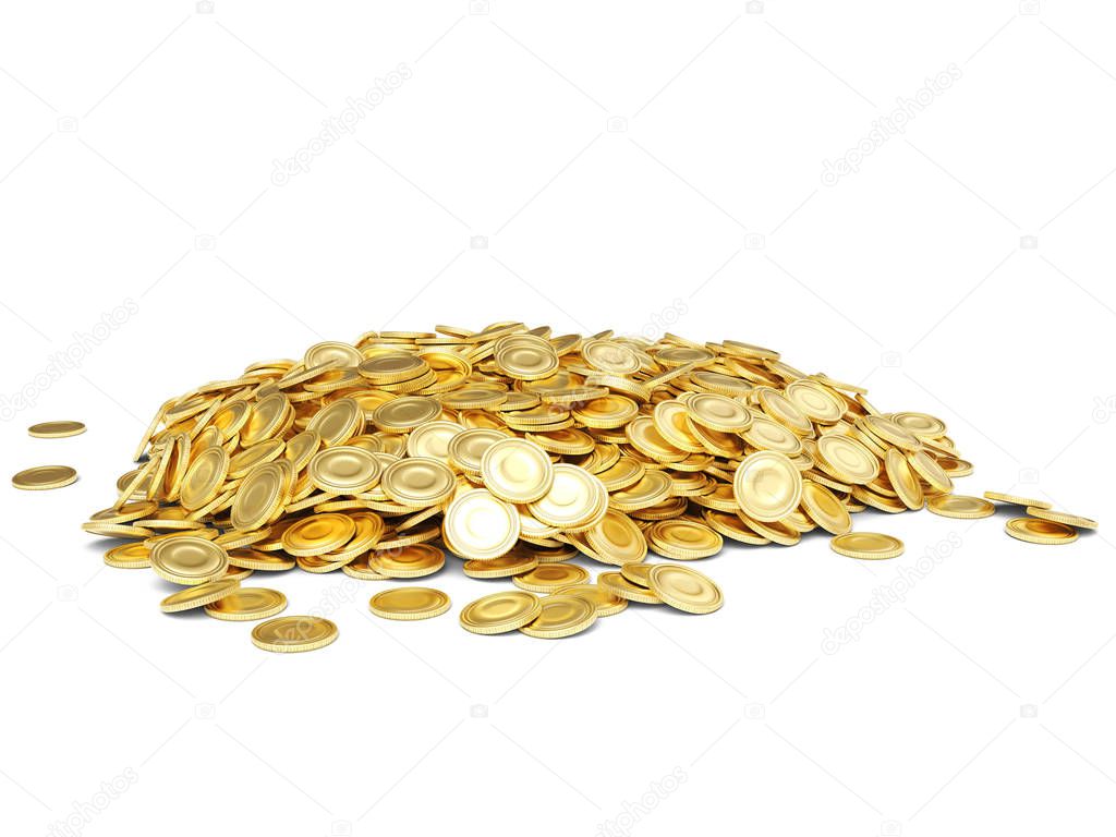 Pile of golden coin 3d-illustration isolated on white background. 3D Render