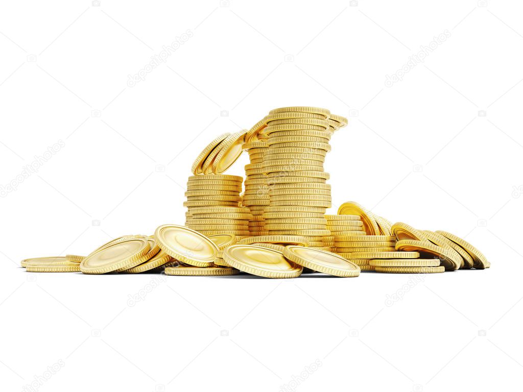 Stack of golden coins. Isolated on white background. 3D Render