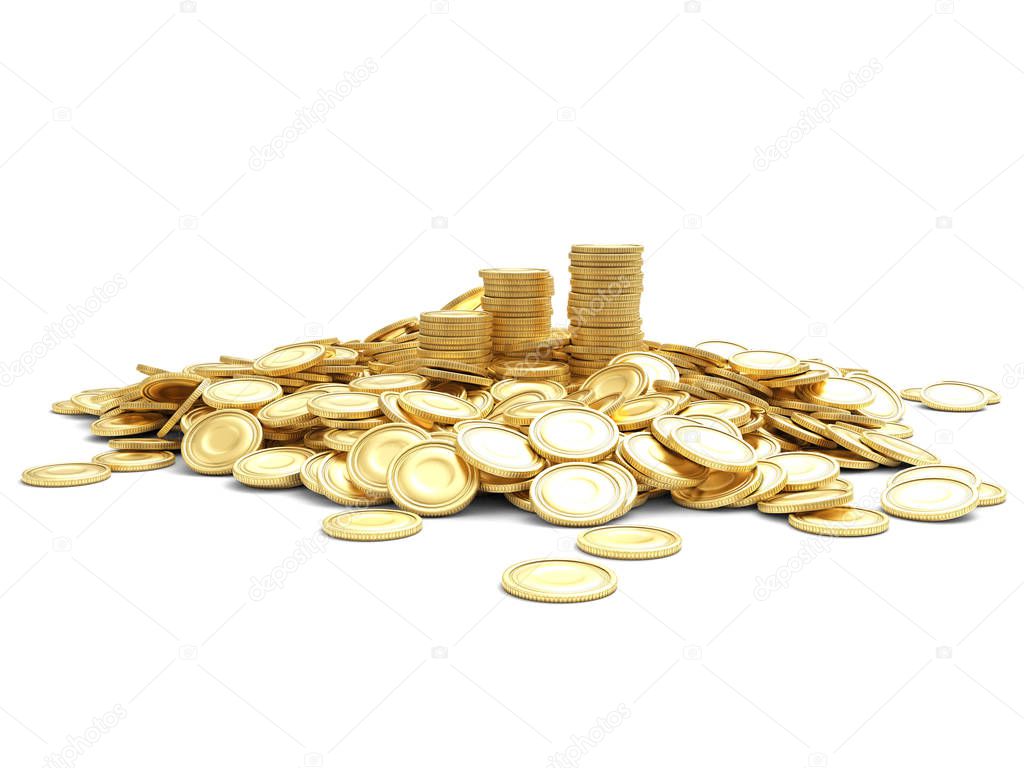 Pile of golden coin 3d-illustration isolated on white background. 3D Render