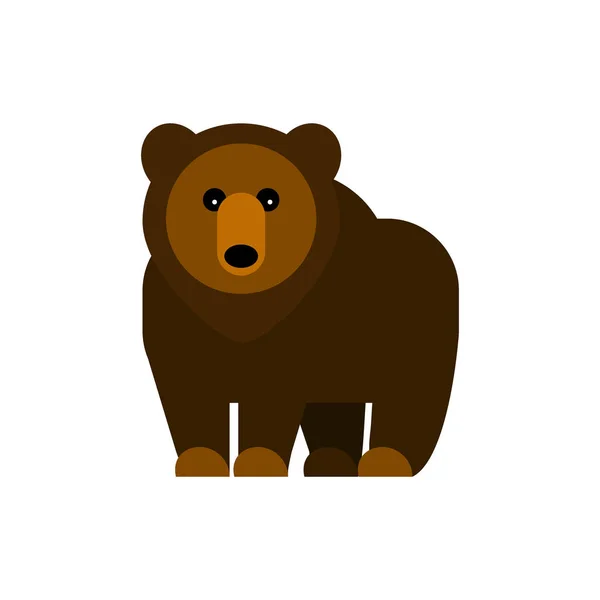 Zoo plat brun Ours icône. Couper Grizzly caractère debout, isolé sur fond blanc - Illustration de concept vectoriel pour le design . — Image vectorielle
