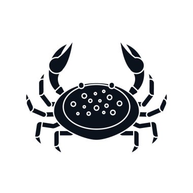 Düz siyah beyaz arka plan üzerinde izole - vektör çizim yengeç. Deniz su hayvan simgesi.