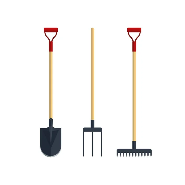 Встановіть лопату лопати лопатою лопатою плоский інструмент логотип Векторні ілюстрації. Сільськогосподарське обладнання. Садові інструменти ізольовані на білому тлі . — стоковий вектор