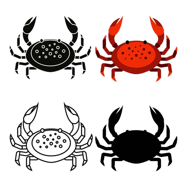 Set di granchio piatto rosso, nero isolato su sfondo bianco - illustrazione vettoriale. Icona animale d'acqua marina. Carcinoma zodiacale . — Vettoriale Stock