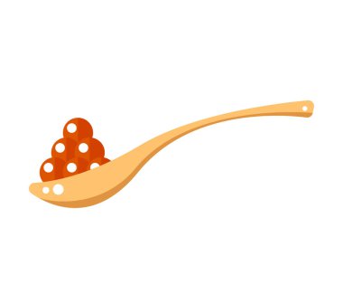 Tahta kaşık beyaz arka plan üzerinde izole kırmızı havyar. Karaca simge vektör çizim. Rus geleneksel snack. Havyar menü Restoran için.