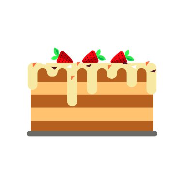 Düz kek simgesi logosu beyaz arka plan izole. Mutlu doğum günü kutlamak. Şekerli tatlı, lezzetli bisküvi yemek partisi kutlama - vektör çizim.