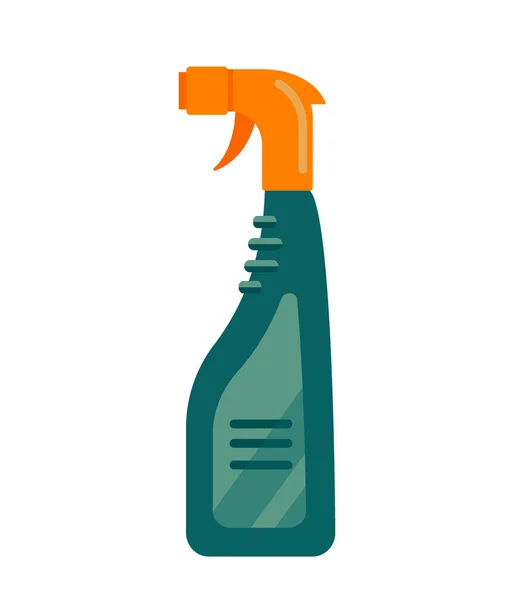Schoonmaak service. Cleancer huis gereedschap pictogram logo geïsoleerd op een witte achtergrond, platte vectorillustratie, huishoudelijke apparatuur, groene fles. — Stockvector