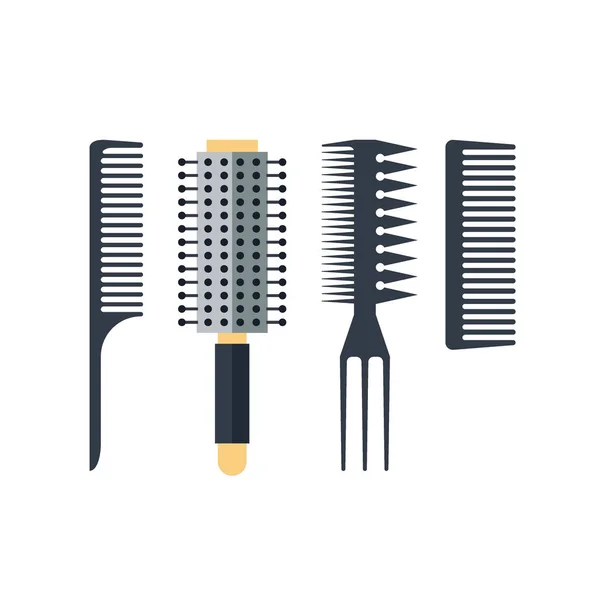 Set peignes plats isolés sur fond blanc illustration vectorielle. Équipement pour salon de coiffure, outil de coiffage. Accessoires salon de beauté — Image vectorielle