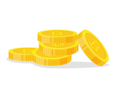 Dijital bitcoins düz stil beyaz arka plan üzerinde izole. Simge Finans yığın, altın sikke yığını. Altın para vektör çizim yığılmış - ayakta