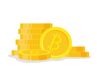 Dijital bitcoins düz stil beyaz arka plan üzerinde izole. Simge Finans yığın, altın sikke yığını. Altın para vektör çizim yığılmış - ayakta