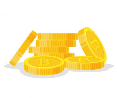 Dijital bitcoins düz stil beyaz arka plan üzerinde izole. Simge Finans yığın, altın sikke yığını. Altın para vektör çizim yığılmış - ayakta