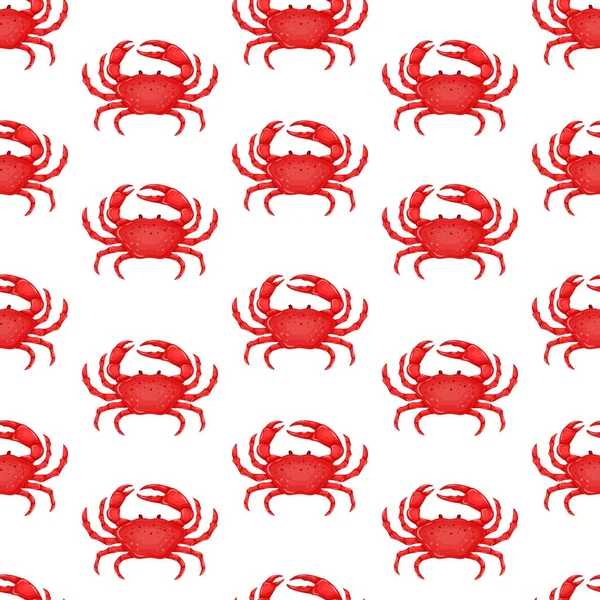 Modello senza cuciture con granchio rosso piatto isolato su sfondo bianco - illustrazione vettoriale. Icona animale d'acqua marina con artigli. Progettazione di prodotti ittici — Vettoriale Stock