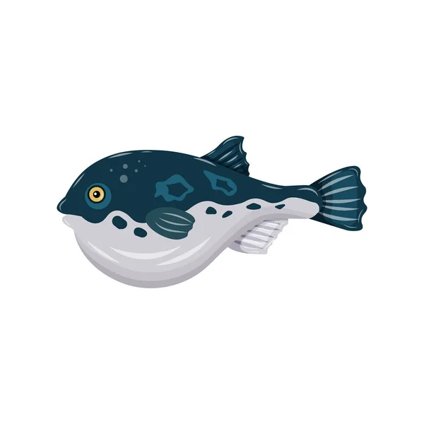 Pez globo plano aislado sobre fondo blanco. Pescado crudo fresco - ilustración vectorial. Elemento de diseño para emblema, menú, logotipo, etiqueta, signo, marca — Vector de stock