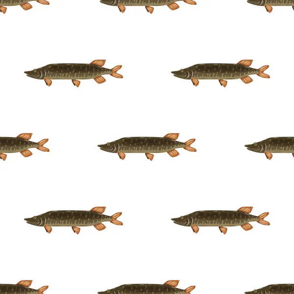 Безшовний візерунок прісноводної плоскої щуки риби ізольовані на білому тлі. Логотип морської свіжої їжі, рибальський спорт — стоковий вектор