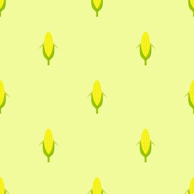Dikişsiz desen vektör sarı mısır yeşil zemin üzerine düz stilde. Tasarım öğeleri tarım olgun sebze, corncobs