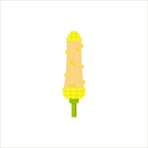 Векторная желтая кукуруза в плоском стиле изолирована на белом фоне. Спелые овощи, кукурузные початки, элементы дизайна уборки сельскохозяйственных культур, съеденный початок — стоковый вектор