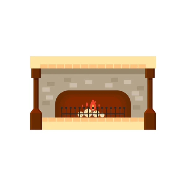 Vector different colorful home fireplace with fire and firewood isolated on white background. Design elements for room interior in flat style, fire warm - stock illustration — Stock Vector