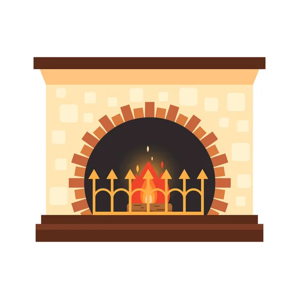 Vector different colorful home fireplace with fire and firewood isolated on white background. Design elements for room interior in flat style, fire warm - stock illustration — Stock Vector