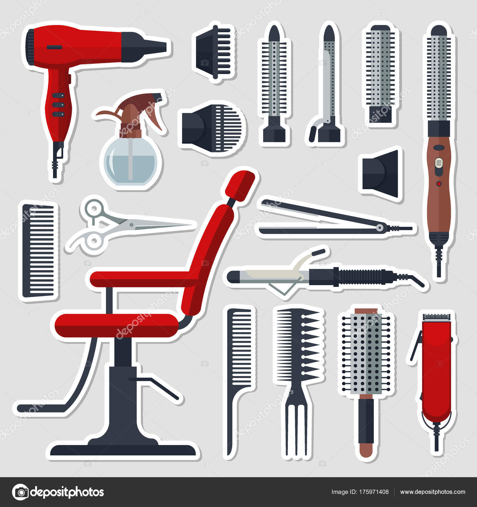 Sticker Set Of Hairdresser Objects In Flat Style On Gray