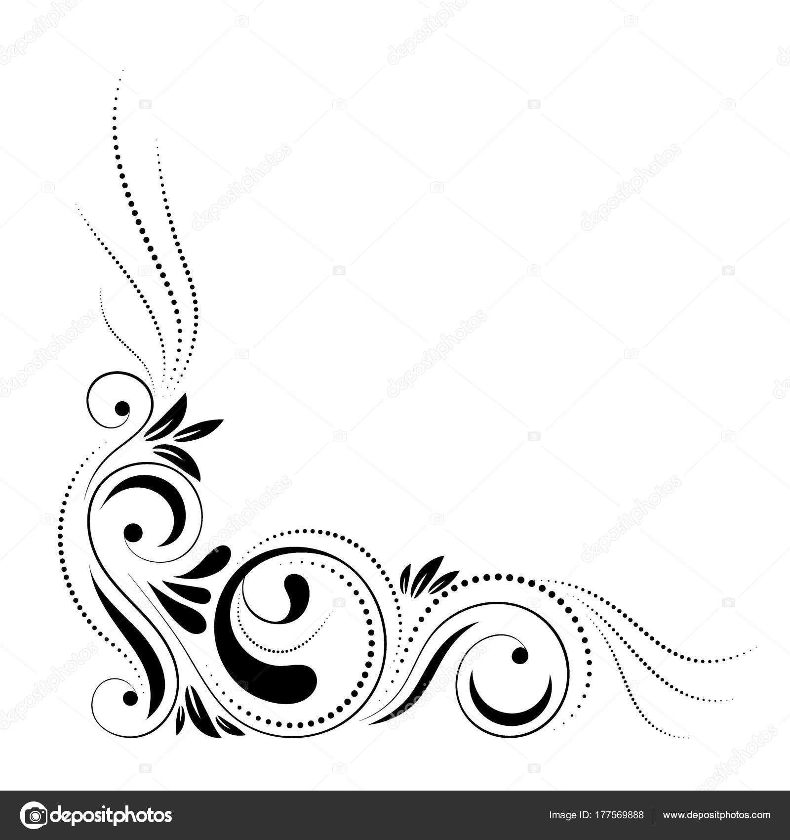 Floral corner design. Swirl ornament isolated on white background