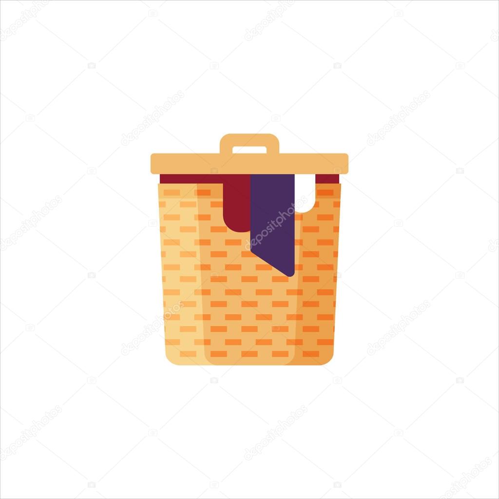 Laundry basket with dirty clothes isolated on white background. Cleaning service - flat vector illustration