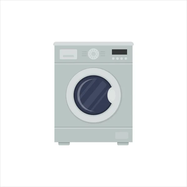 Lave-linge plat isolé sur fond blanc. Appareil électroménager, laverie automatique pour buanderie, salle de bain intérieure illustration vectorielle — Image vectorielle