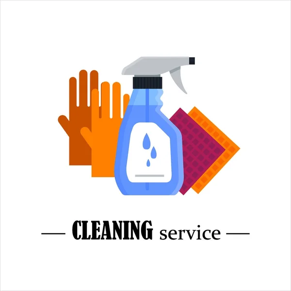 Serviço de limpeza. Definir ferramentas de limpeza da casa isolado no fundo branco. Produtos detergentes e desinfectantes, equipamento doméstico para lavagem - ilustração do vector plano —  Vetores de Stock